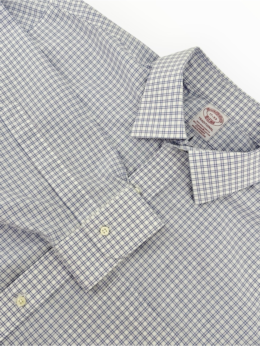 Brooks Brothers Traditional Fit Shirt Mens 17 33 Non-Iron Stretch Pink Blue L/S